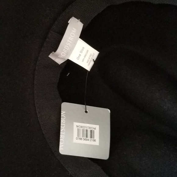 BLACK WOOL FEDORA BRASS CHAIN BAND / NORDSTROM BRAND / INSIDE BAND APP 23" - Picture 2 of 4